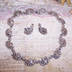 Gerardo Lopez Taxco 980 Silver Matching Necklace and Earrings | Demi Parure